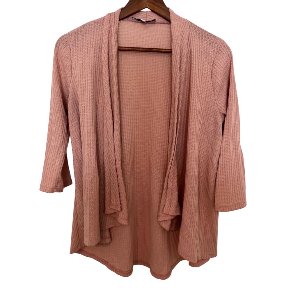 Wilde Waffle Knit Cardigan Womens Medium Pink Excellent Draped Open Front